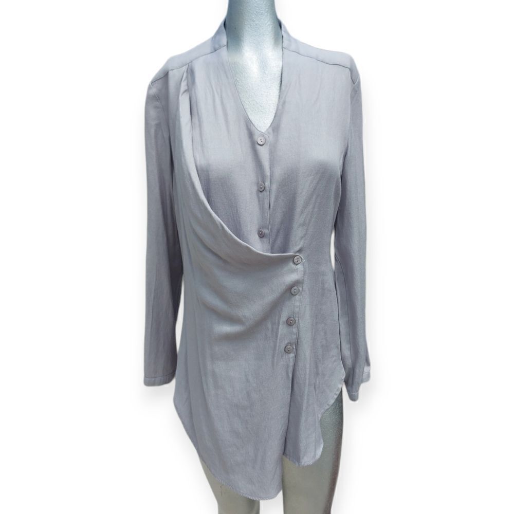 Vintage Stella Carakasi Light Grey Tunic Blouse Long Sleeve Button-Up S EUC ✨